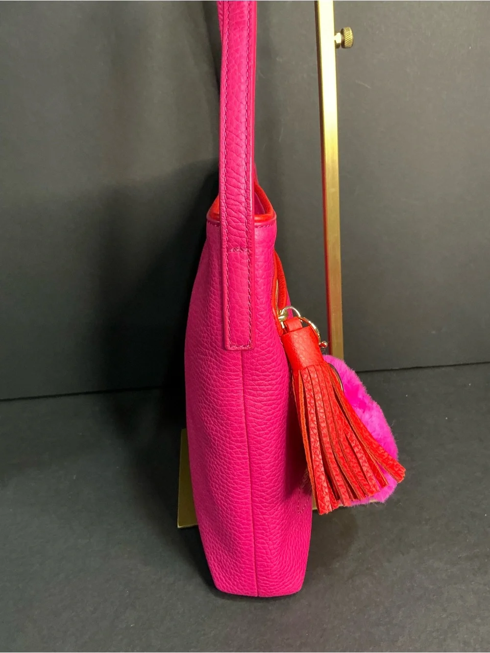 kate spade Hot Pink Pebbled Leather Crossbody with Pom Charm